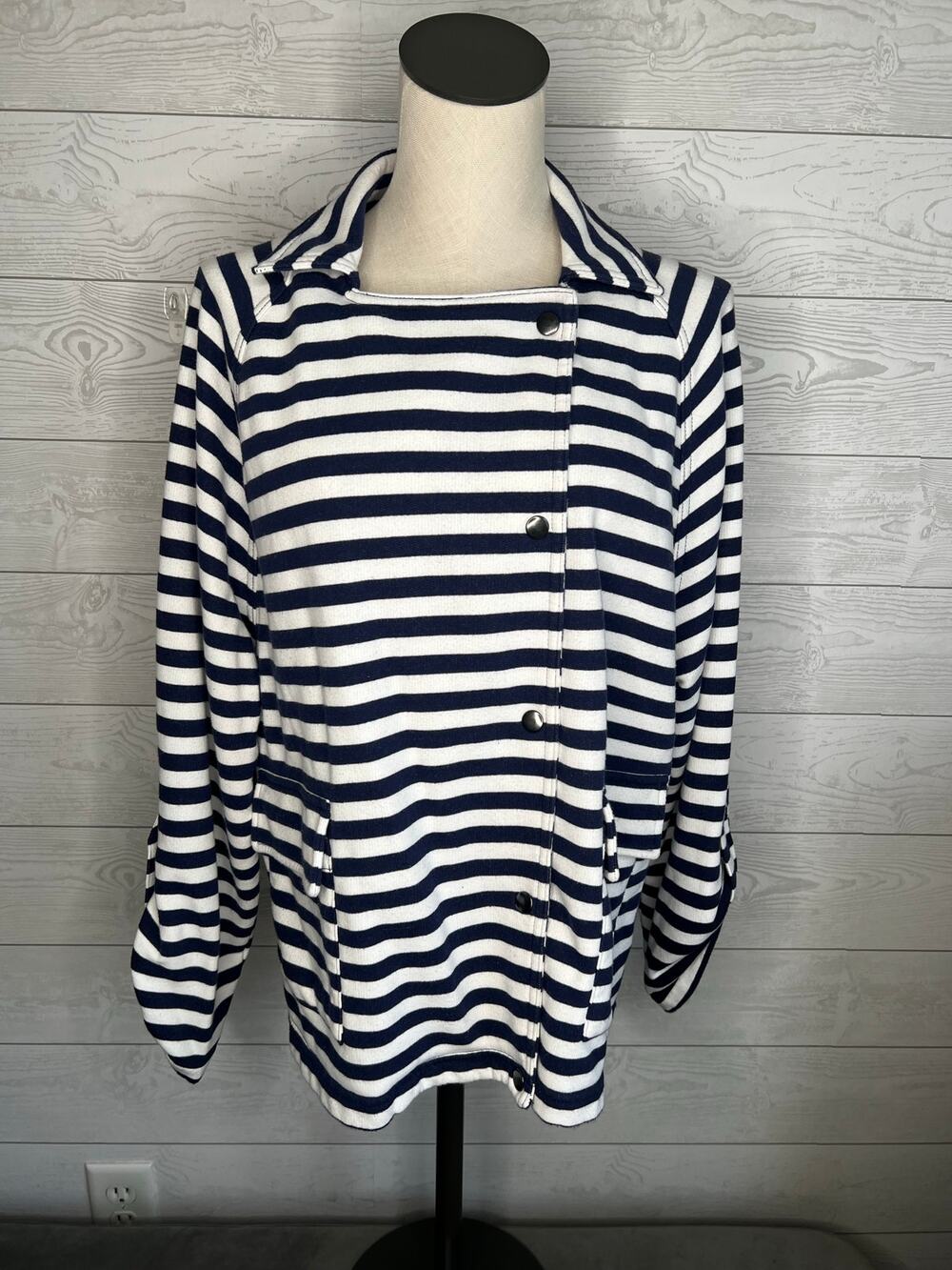 Liz Claiborne navy/white Striped  French terry knit jacket - Size XL